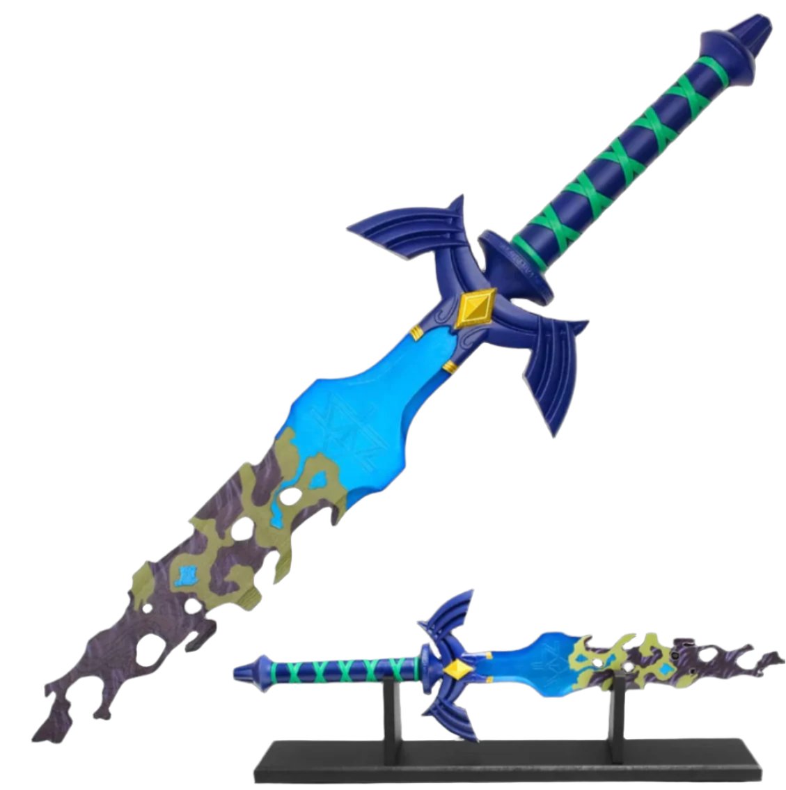 Metal 24" Fantasy Medieval Blue Broken Sword with Stand - 747