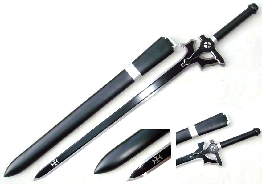 Metal 42" Blade Anime Black Long Sword w/ Wooden Scabbard- CHF1001 (T63645-1)