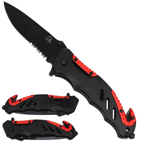 8.25" Spring Assisted Knife Black Blade with Bicolor Aluminum Black/Red Handle - KS1015RD