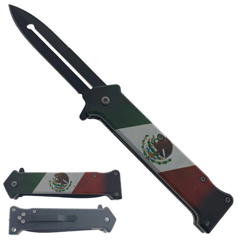8" Spring assisted knife Mexican Flag - KS1024MF