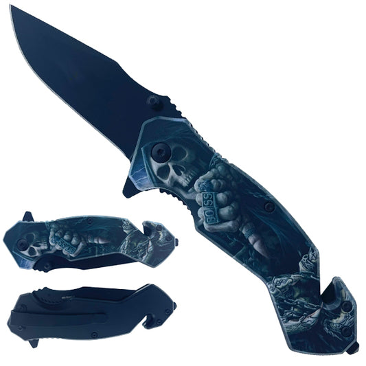8" Skeleton Coated Blade Spring Assisted Knife - KS1031GR