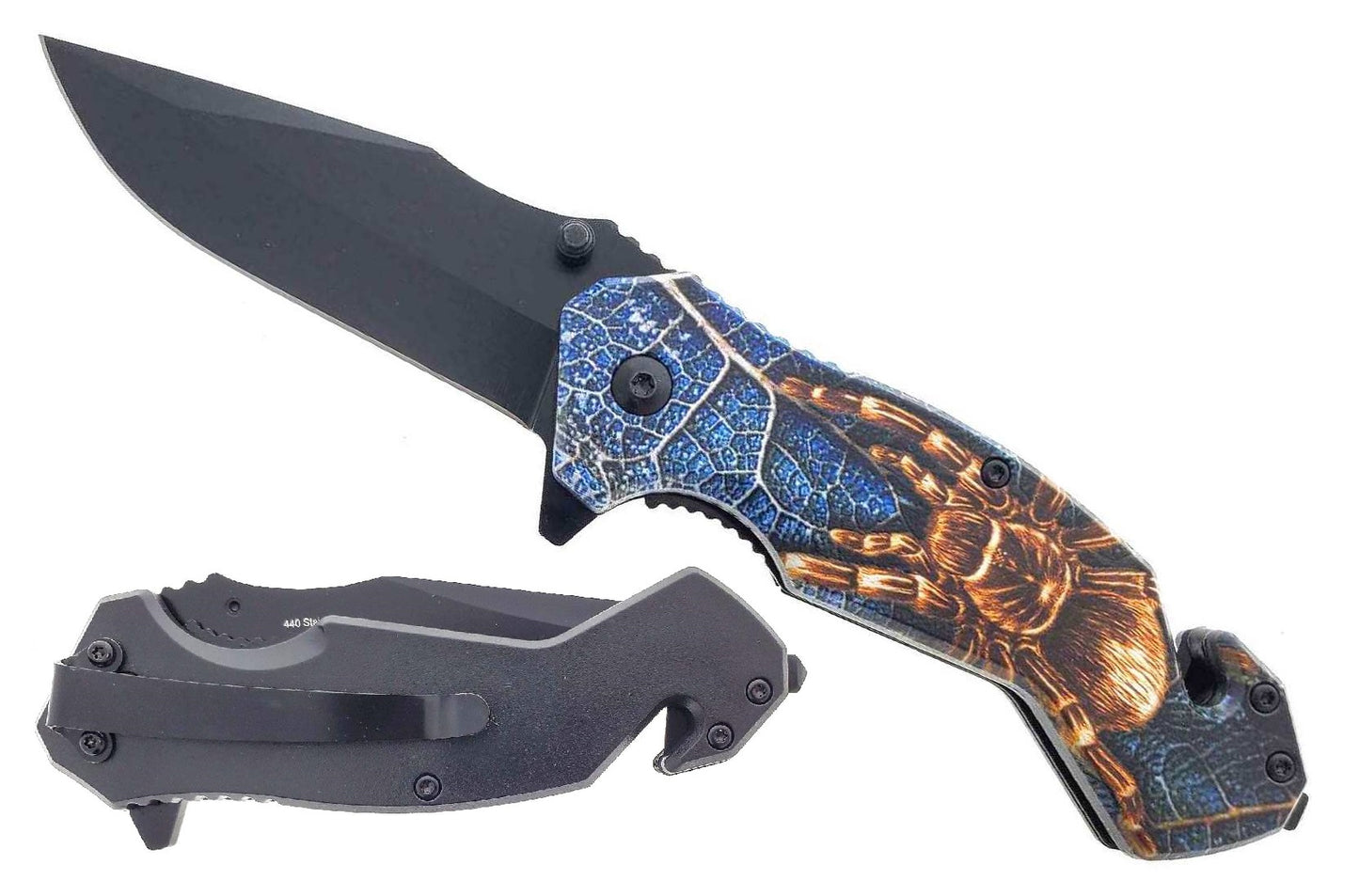8" Spider Black Blade Spring Assisted Knife - KS1031SP