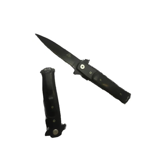 7" Overall Spring Assisted Knife Black w/Black Wood Handle - KS1106BK
