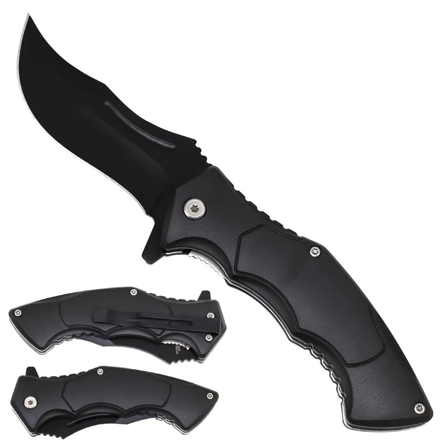 8" Spring Assisted Black Pocket Knife with ABS Plastic Handle - KS1340BK
