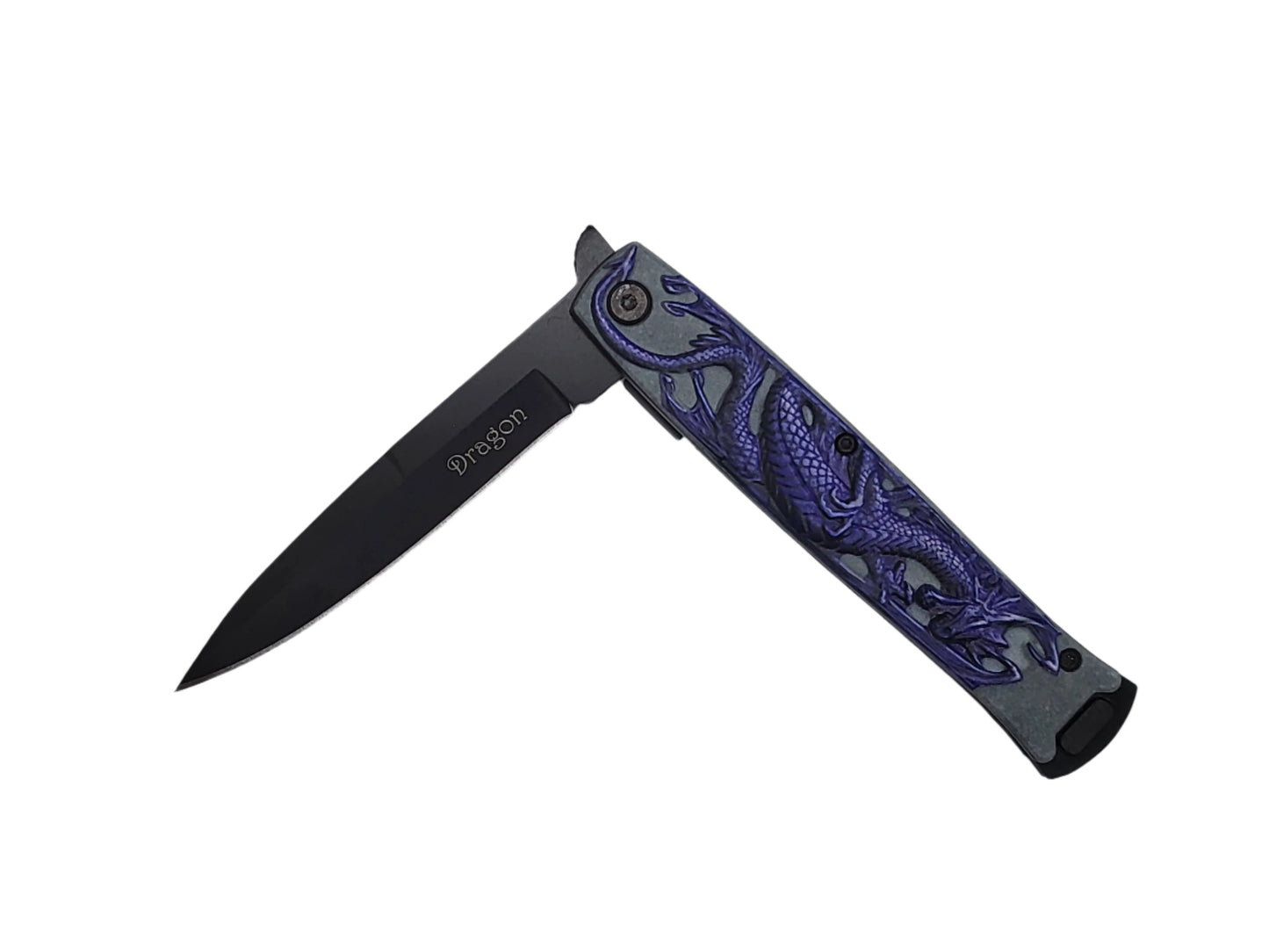 Falcon 8" Overall Spring Assisted Knife W/ Blue Dragon Handle - KS1673PP