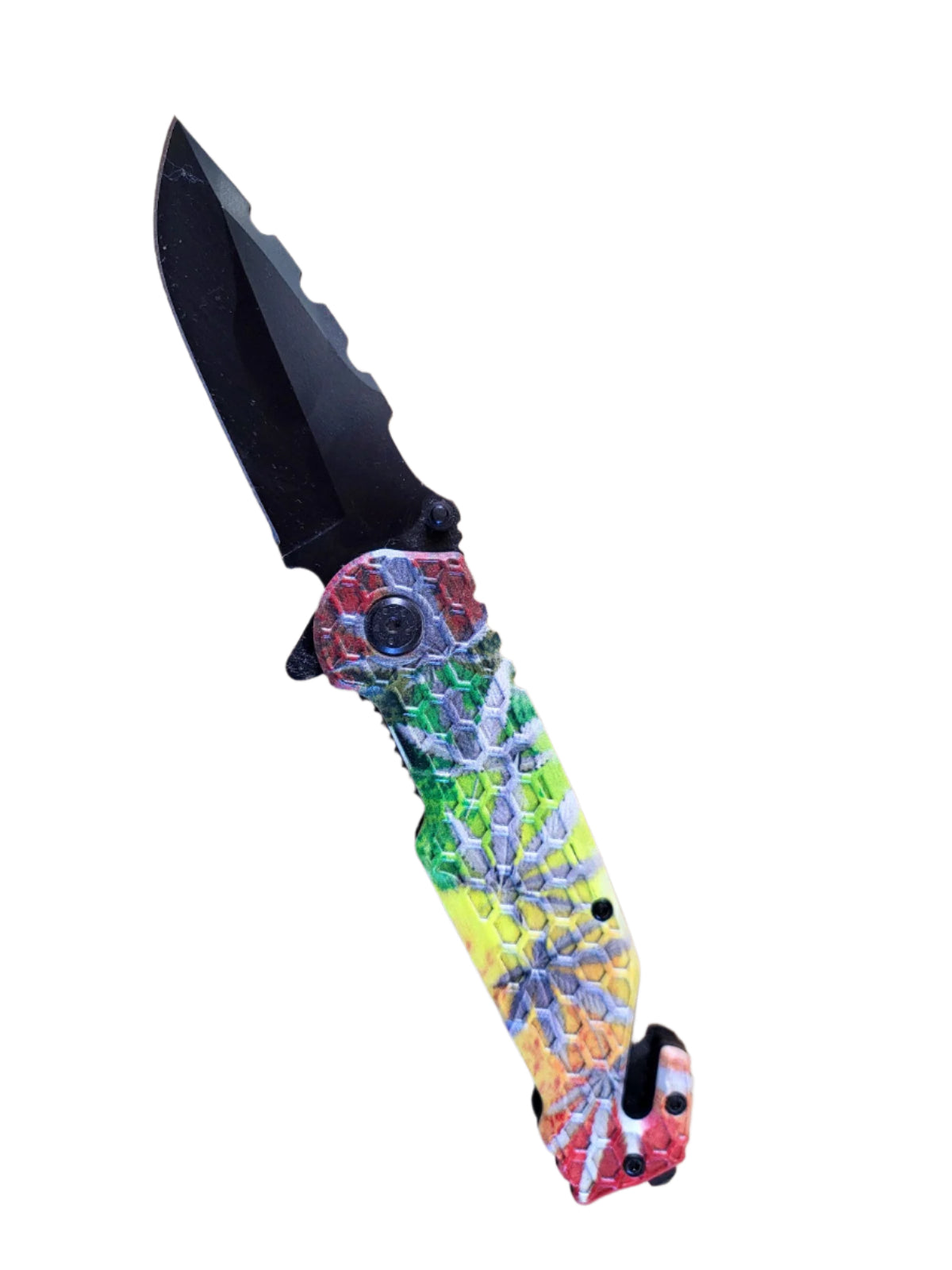 8.25" Spring Assisted Pocket Knife Rainbow Marijuana Handle - KS1699MA1