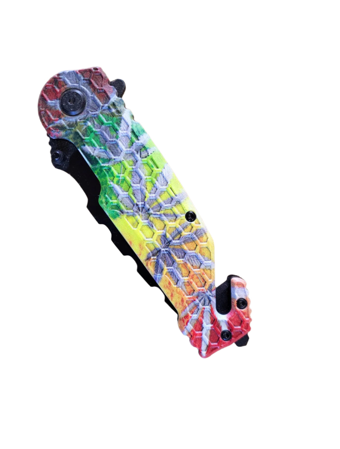 8.25" Spring Assisted Pocket Knife Rainbow Marijuana Handle - KS1699MA1