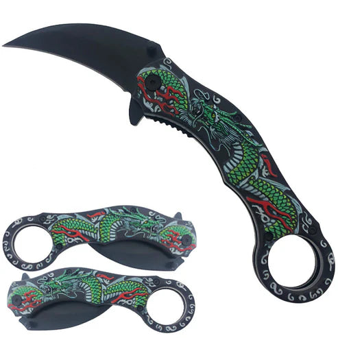 7 3/4" Green Dragon Karambit Knife - KS1703GN