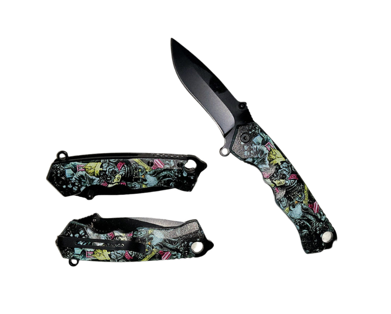 8.5 "Overall Drop Point Blade Assisted Folding Knife With Viking Pirate Printing - KS1804-6