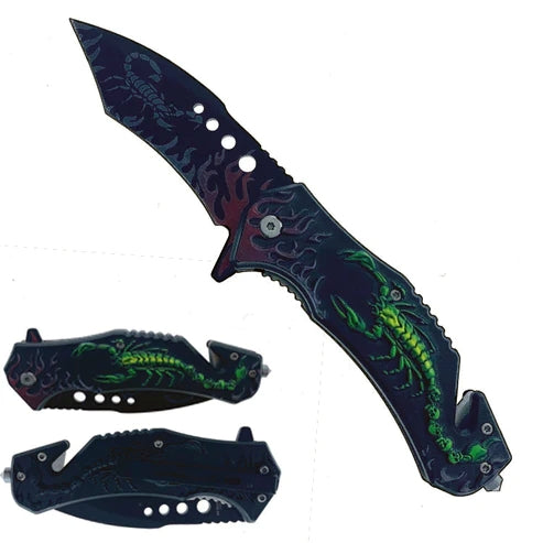 8.5' Overall spring assisted Knife W/ Glass Breaker - KS1814GN
