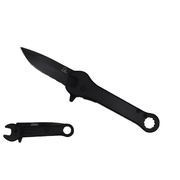 Falcon 7.75" Black Spring Assisted Knife with 12 mm Wrench Function - KS3096BK
