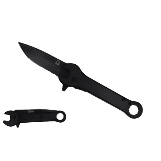 Falcon 7.75" Black Spring Assisted Knife with 12 mm Wrench Function - KS3096BK