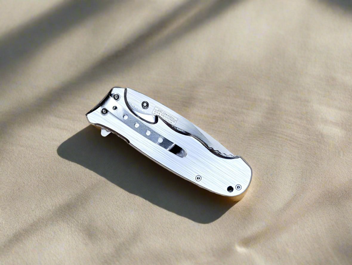 8" Spring Assisted Knife Grey w/ wood Handle - KS32236GY