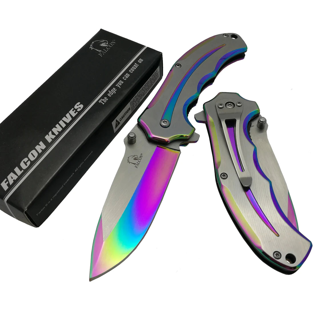 Falcon 7 3/4 Two Tones Silver & Rainbow Metal Handle - KS3309RB
