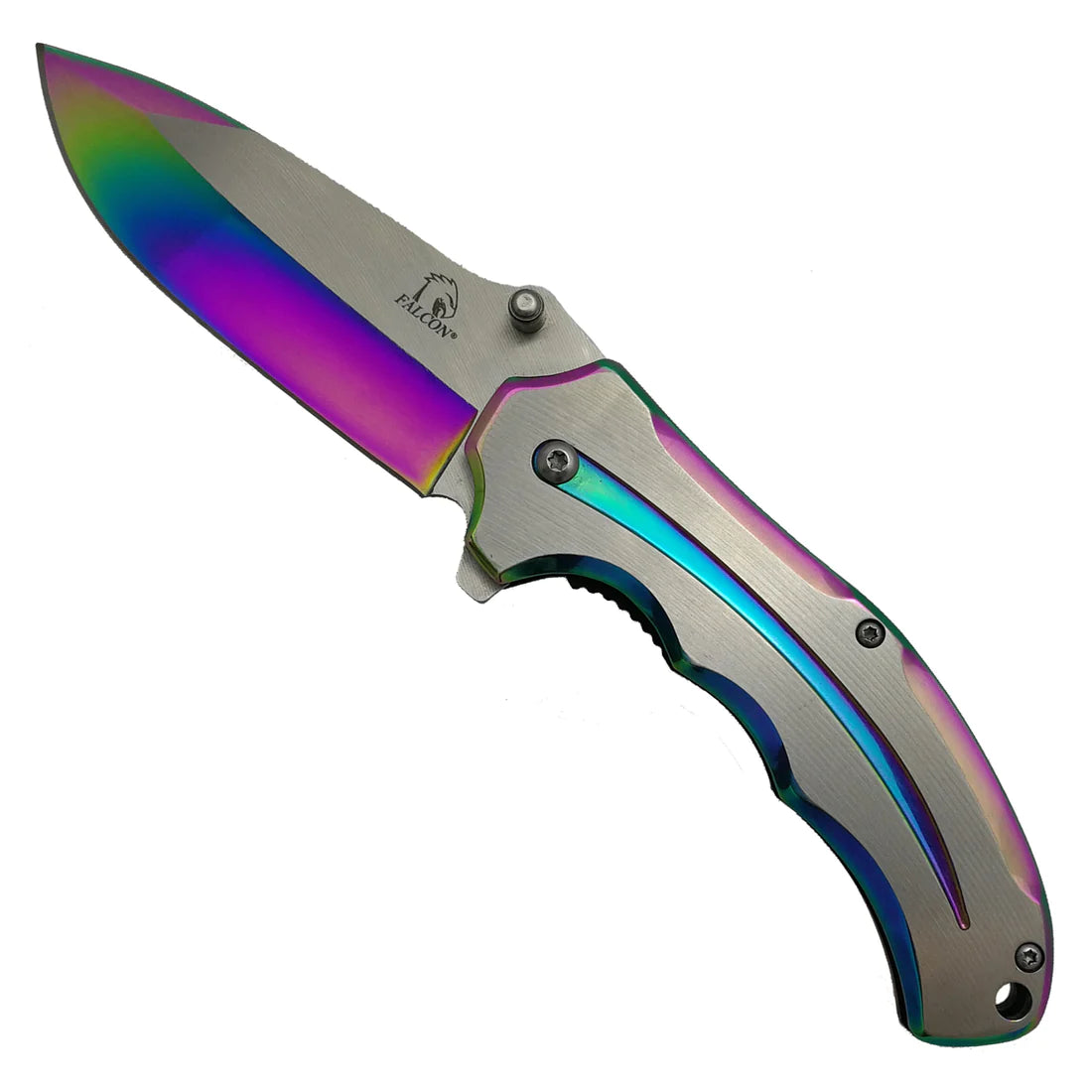 Falcon 7 3/4 Two Tones Silver & Rainbow Metal Handle - KS3309RB
