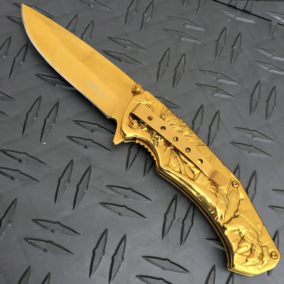 Falcon 3 1/2" Gold Blade Spring Assisted Knife - KS33237GD