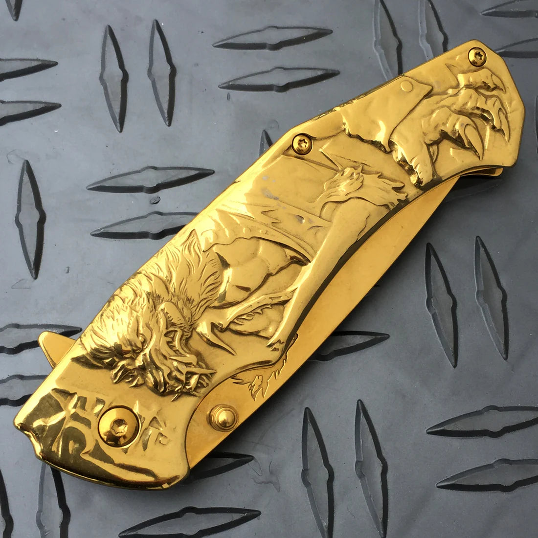 Falcon 3 1/2" Gold Blade Spring Assisted Knife - KS33237GD