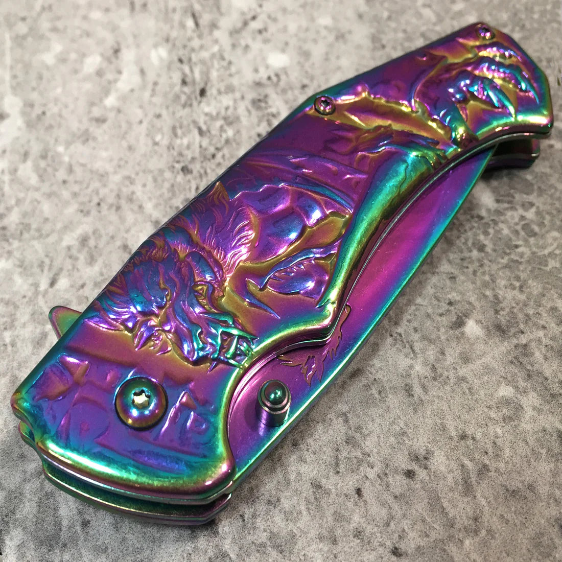 Falcon 3 1/2" Rainbow Blade Spring Assisted Knife - KS33237RB
