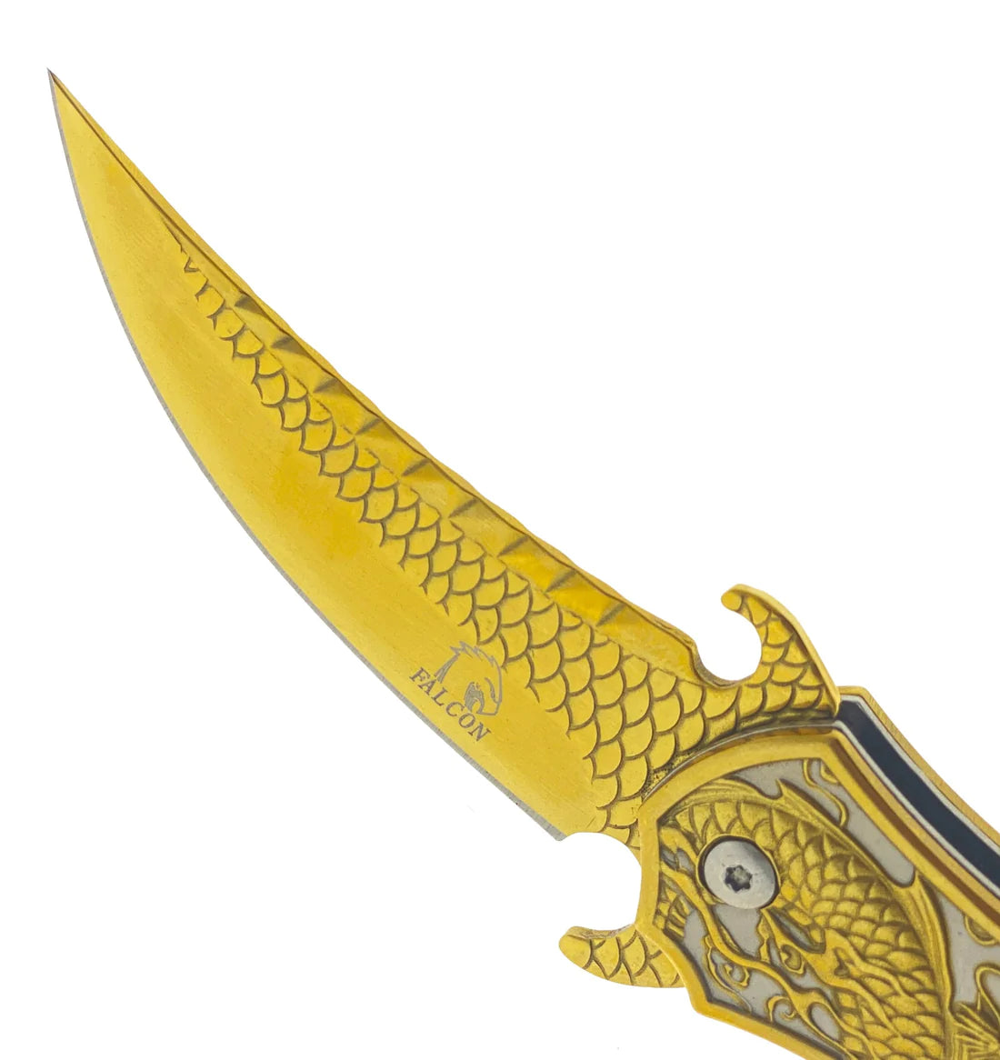 Falcon 8" Spring Assisted Knife W/ Gold Dragon Handle - KS3604GD