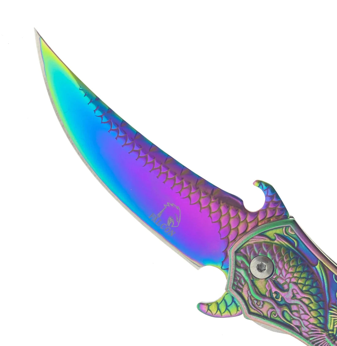 Falcon 8" Spring Assisted Knife W/ Rainbow Dragon Handle - KS3604RB
