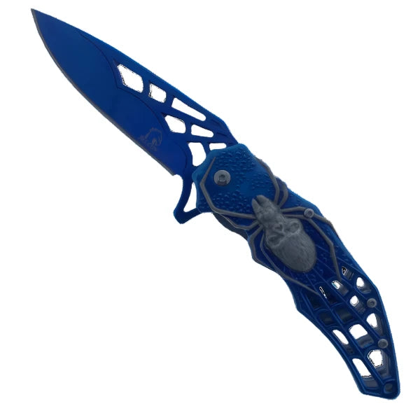 Falcon 8" Overall in Length Spring Assisted Knife Spider Handle Blue - KS3605BL