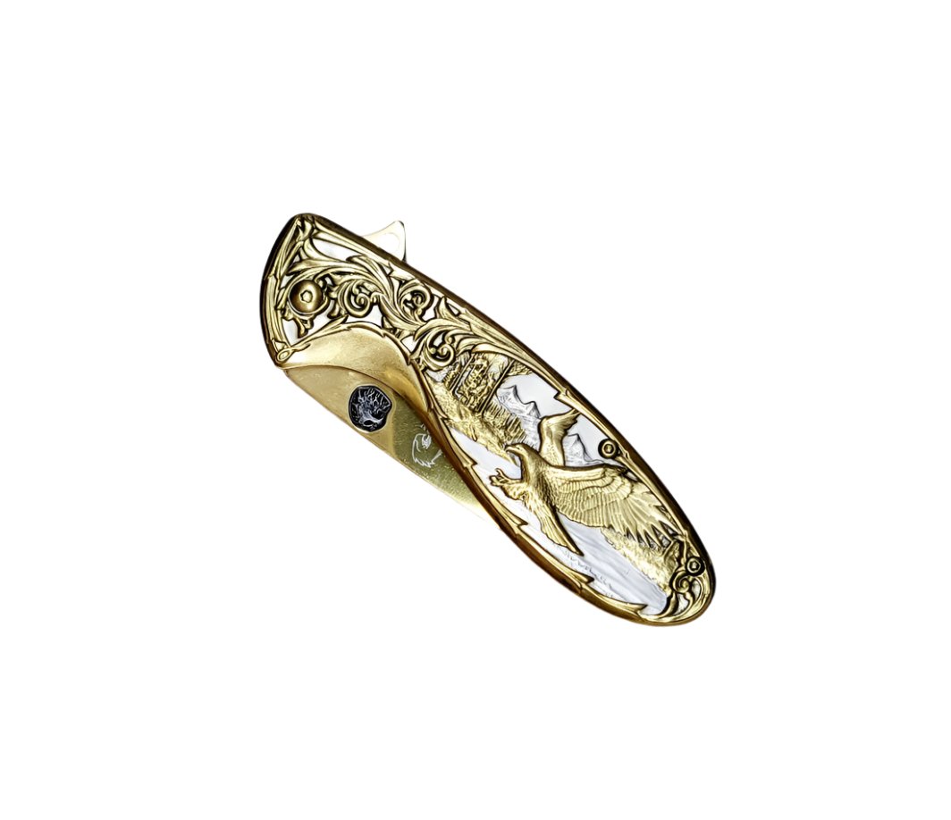 Falcon 8" Eagle Designed Handle Spring Assisted Knife Gold - KS3607GD
