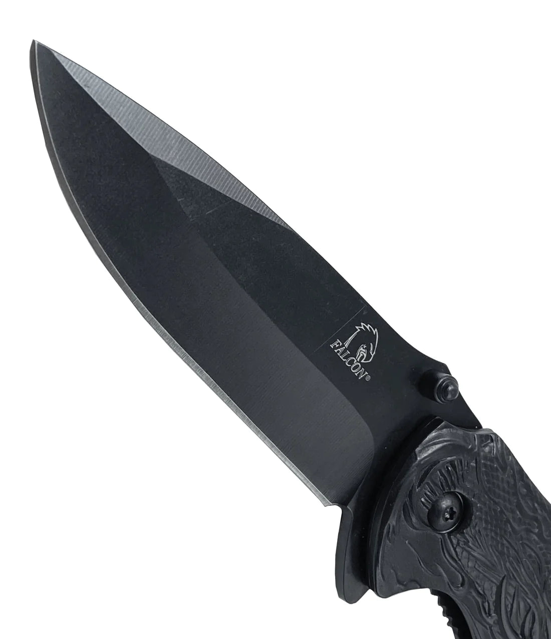 Falcon 3" Black Titanium Blade 4.75" Black Steel Handle with Kirin (Qilin) Engraving - KS3764BK