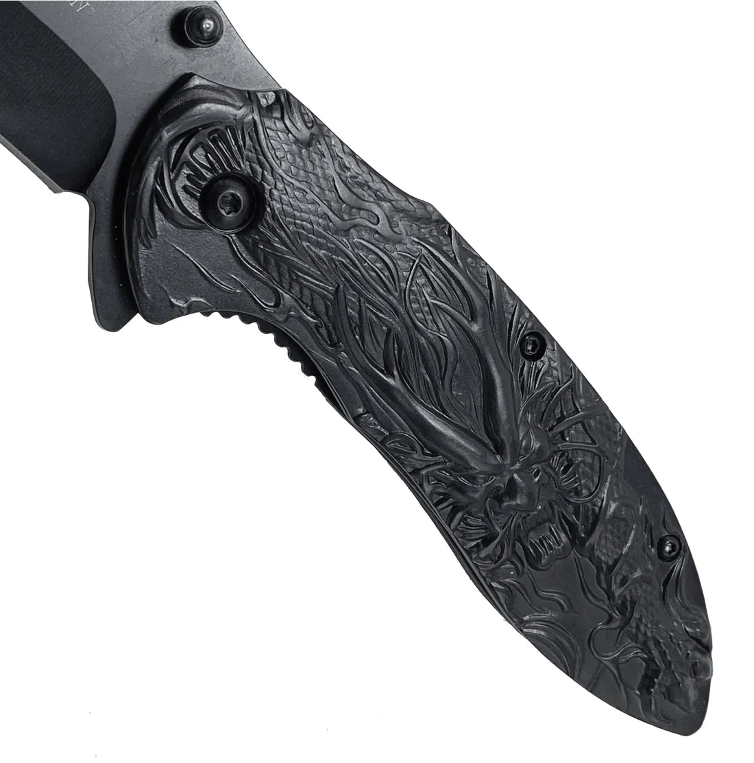 Falcon 3" Black Titanium Blade 4.75" Black Steel Handle with Kirin (Qilin) Engraving - KS3764BK
