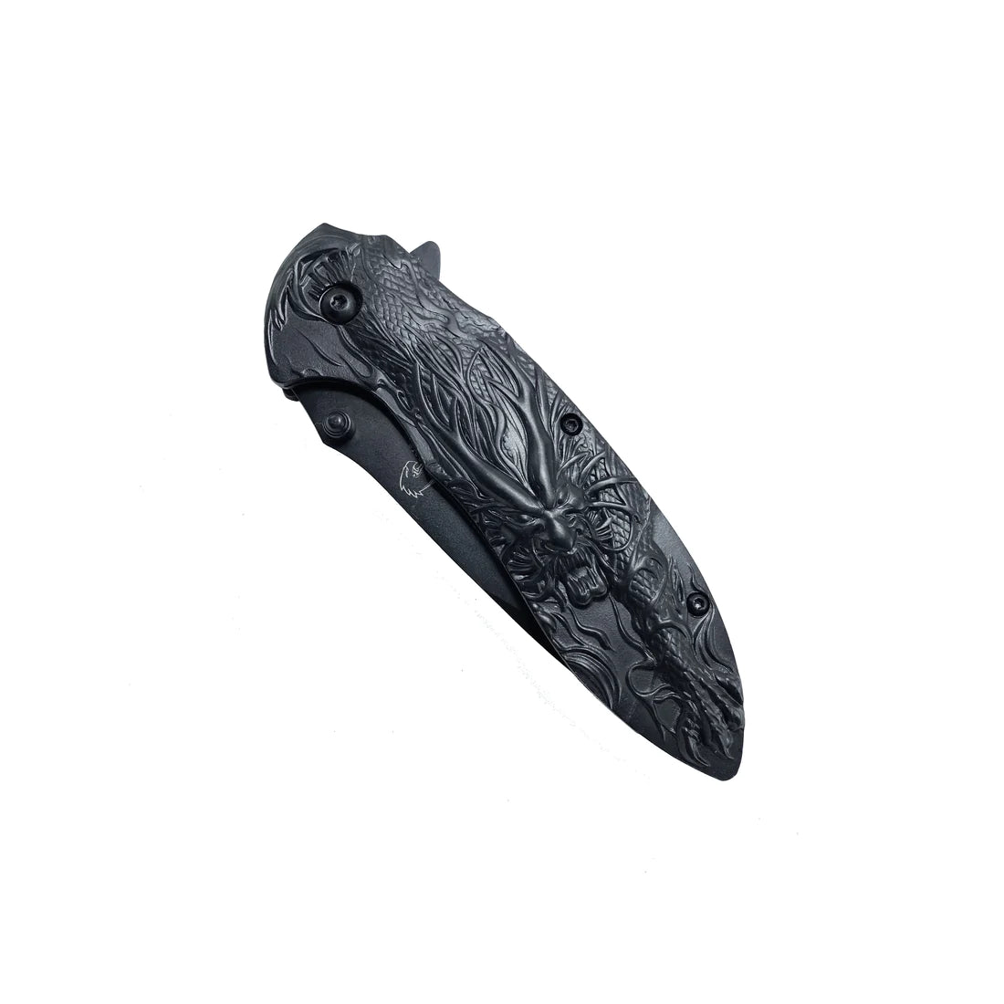 Falcon 3" Black Titanium Blade 4.75" Black Steel Handle with Kirin (Qilin) Engraving - KS3764BK