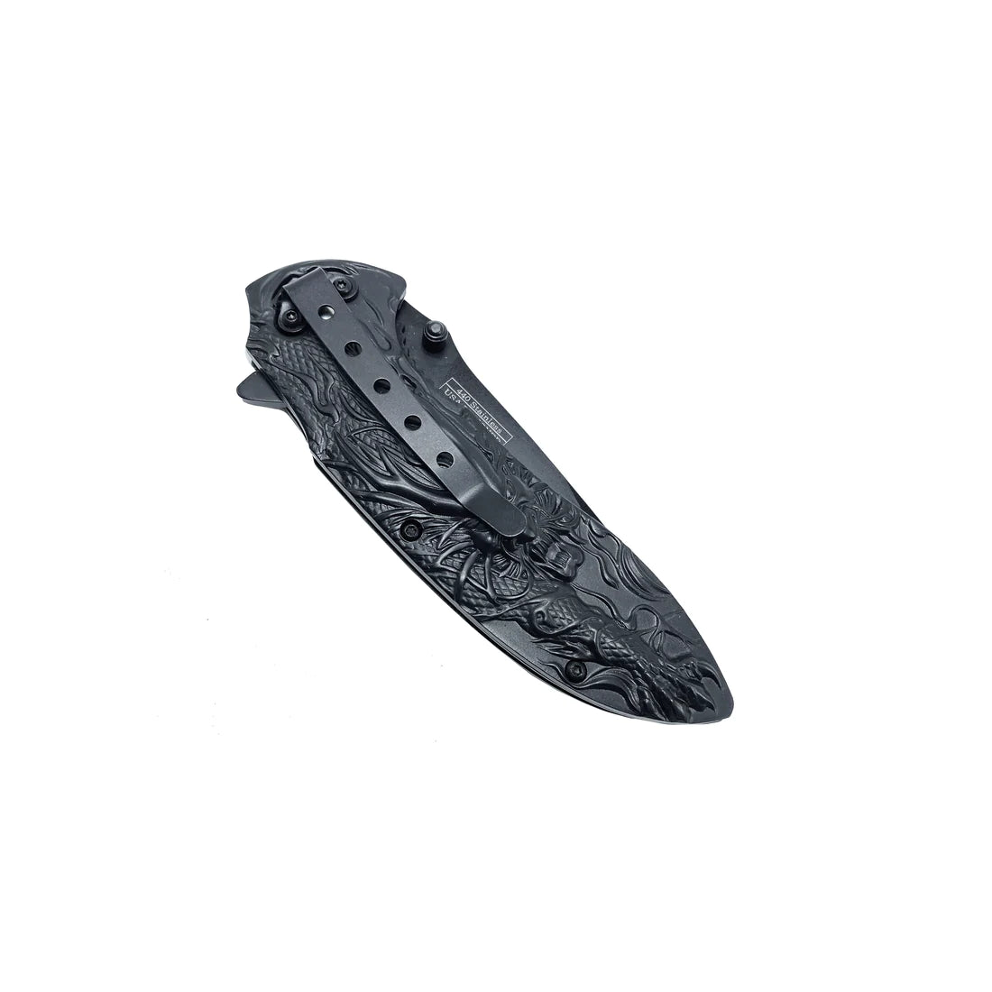 Falcon 3" Black Titanium Blade 4.75" Black Steel Handle with Kirin (Qilin) Engraving - KS3764BK