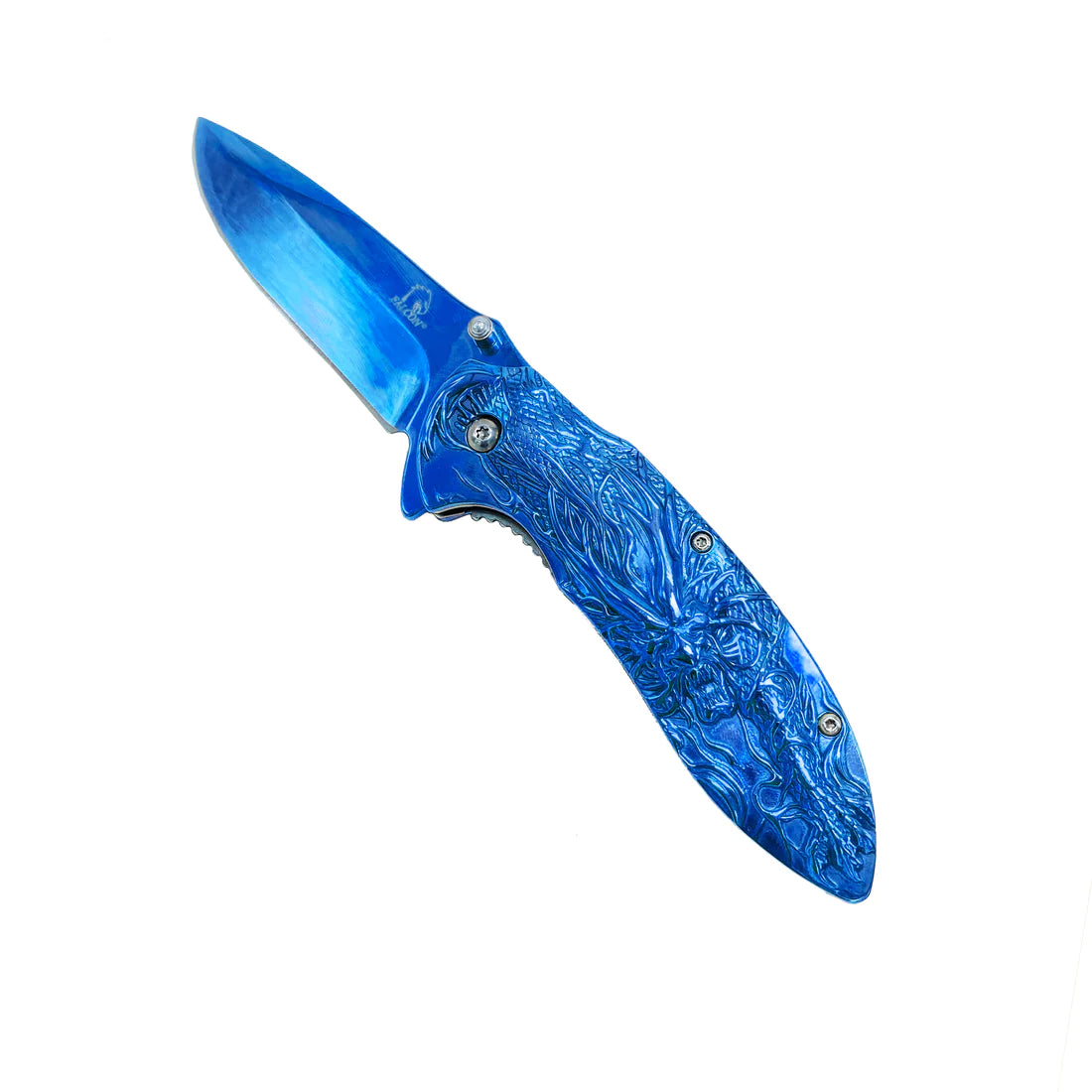 Falcon 3" Blue Titanium Blade 4.75" Blue Steel Handle with Kirin (Qilin) Engraving - KS3764BL
