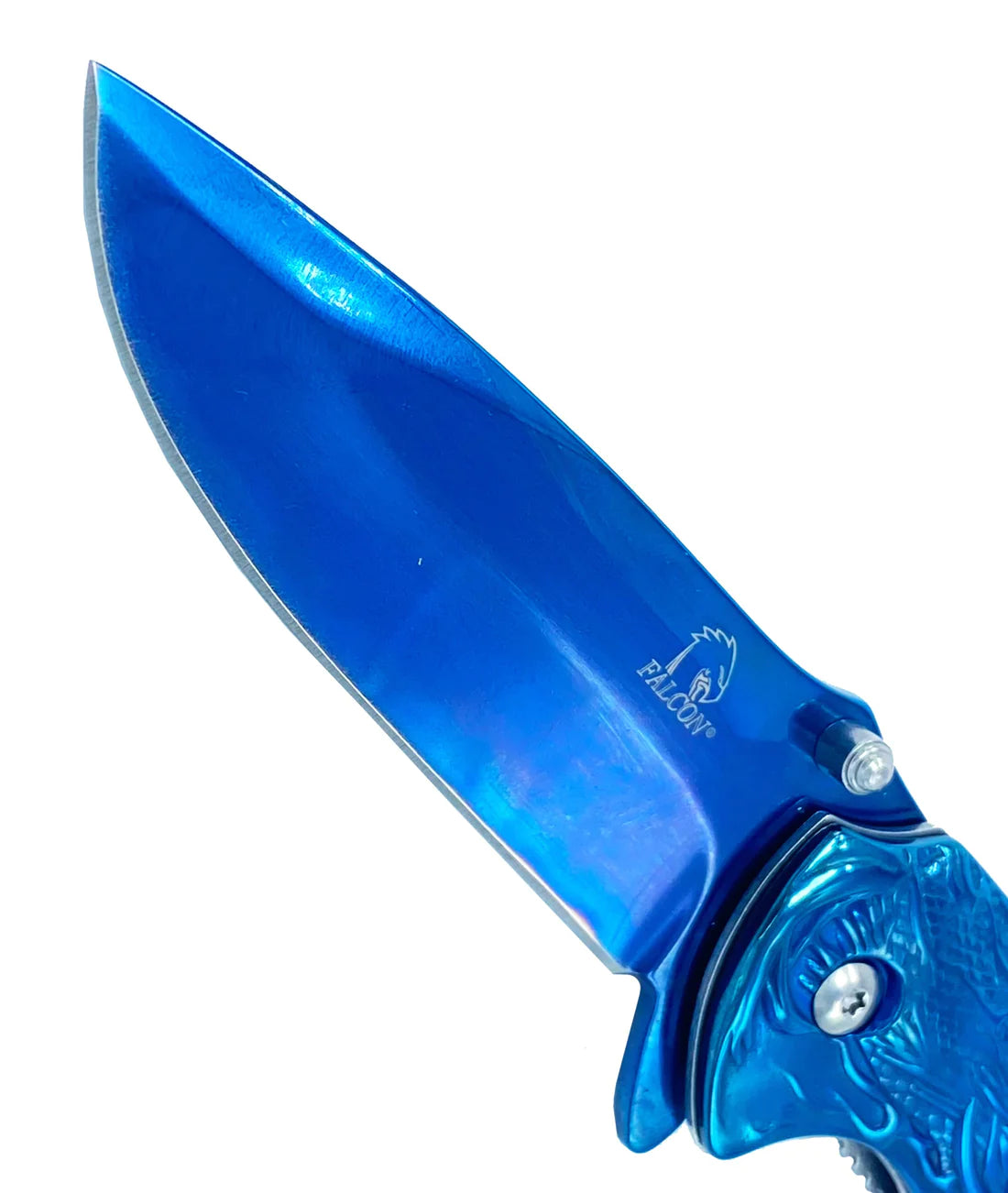 Falcon 3" Blue Titanium Blade 4.75" Blue Steel Handle with Kirin (Qilin) Engraving - KS3764BL
