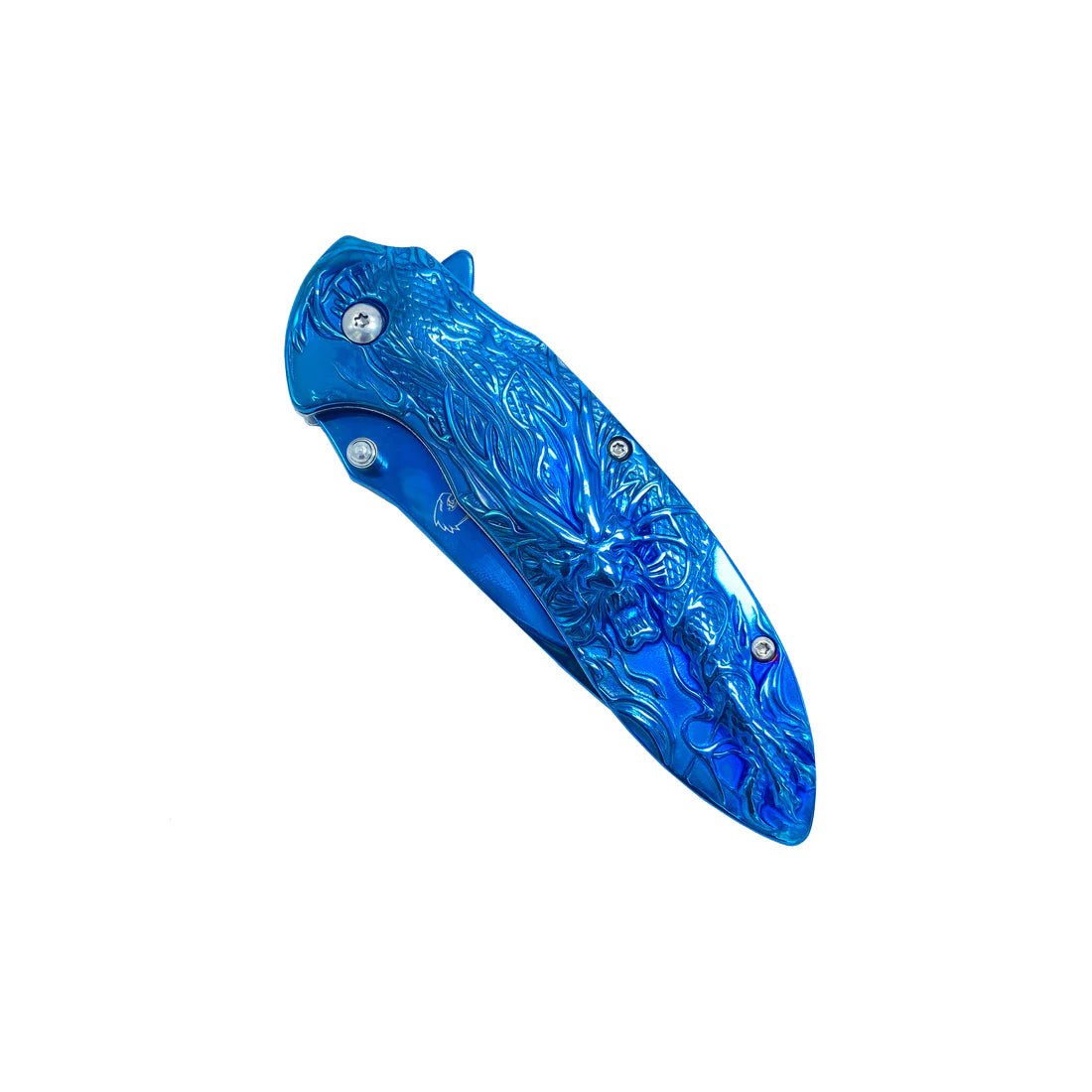 Falcon 3" Blue Titanium Blade 4.75" Blue Steel Handle with Kirin (Qilin) Engraving - KS3764BL