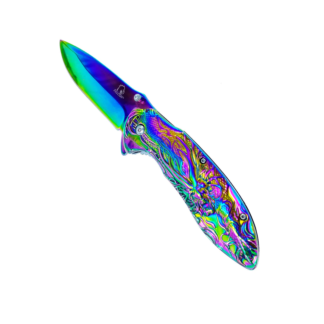 Falcon 3" Rainbow Titanium Blade 4.75" Rainbow Steel Handle with Kirin (Qilin) Engraving - KS3764RB