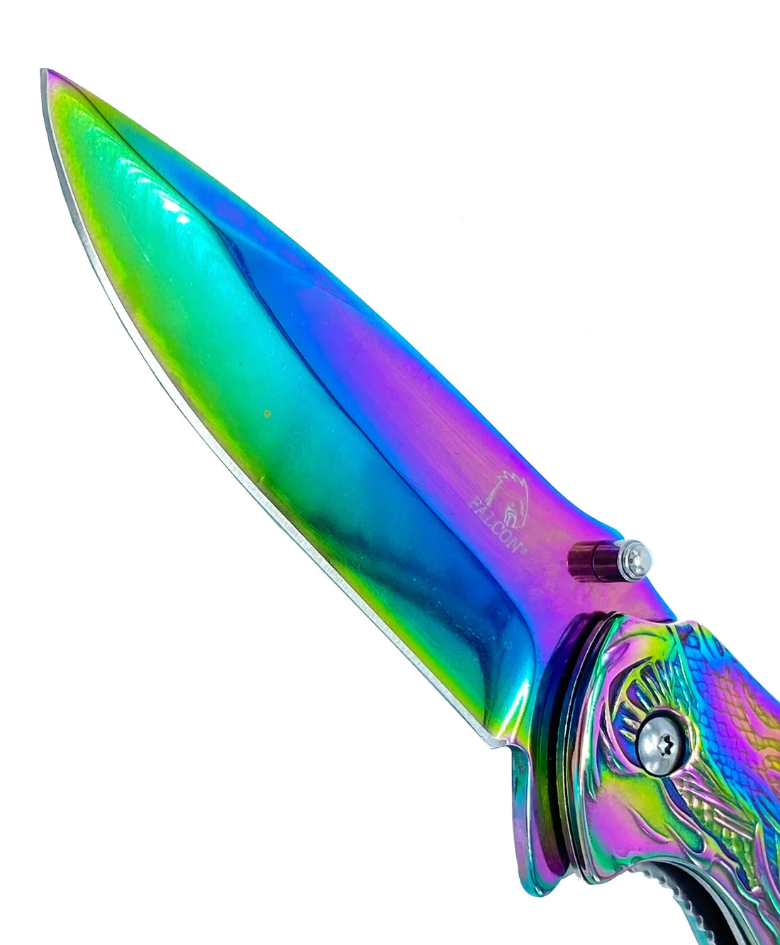 Falcon 3" Rainbow Titanium Blade 4.75" Rainbow Steel Handle with Kirin (Qilin) Engraving - KS3764RB