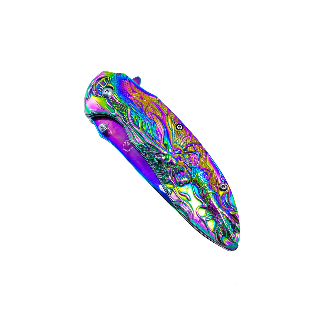 Falcon 3" Rainbow Titanium Blade 4.75" Rainbow Steel Handle with Kirin (Qilin) Engraving - KS3764RB