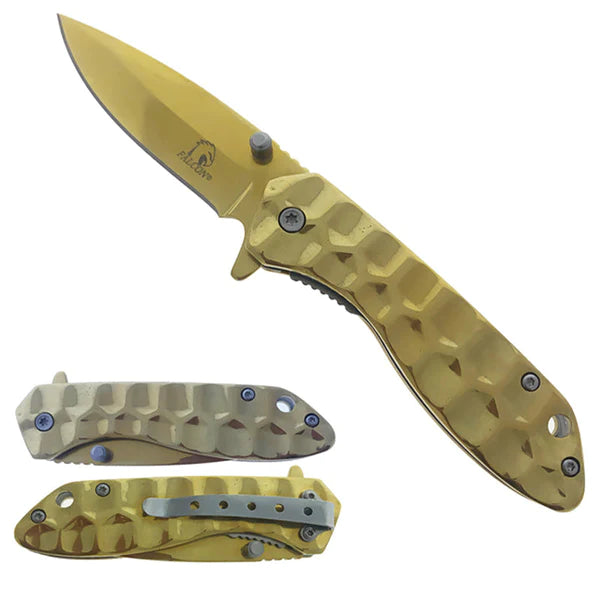 Falcon 2-3/4" mirror glass titanium blade & 3.75" Handle Gold - KS3776GD