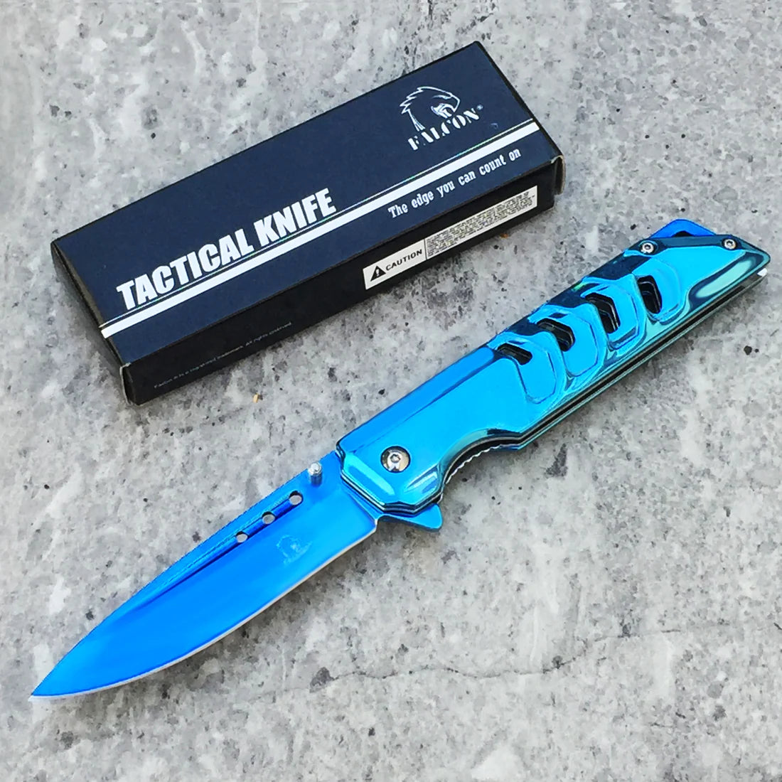 Falcon 8- 3/4" Mirror Blue Spring Assisted Pocket Knife - KS4621BL