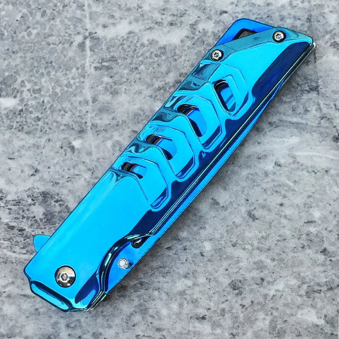 Falcon 8- 3/4" Mirror Blue Spring Assisted Pocket Knife - KS4621BL