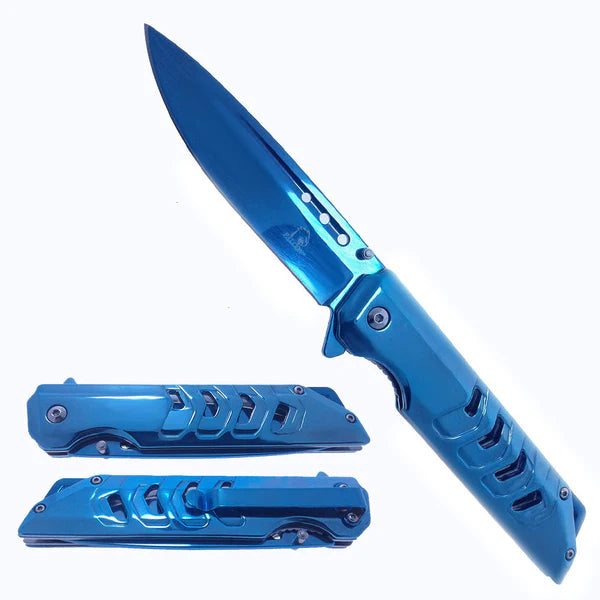 Falcon 8- 3/4" Mirror Blue Spring Assisted Pocket Knife - KS4621BL