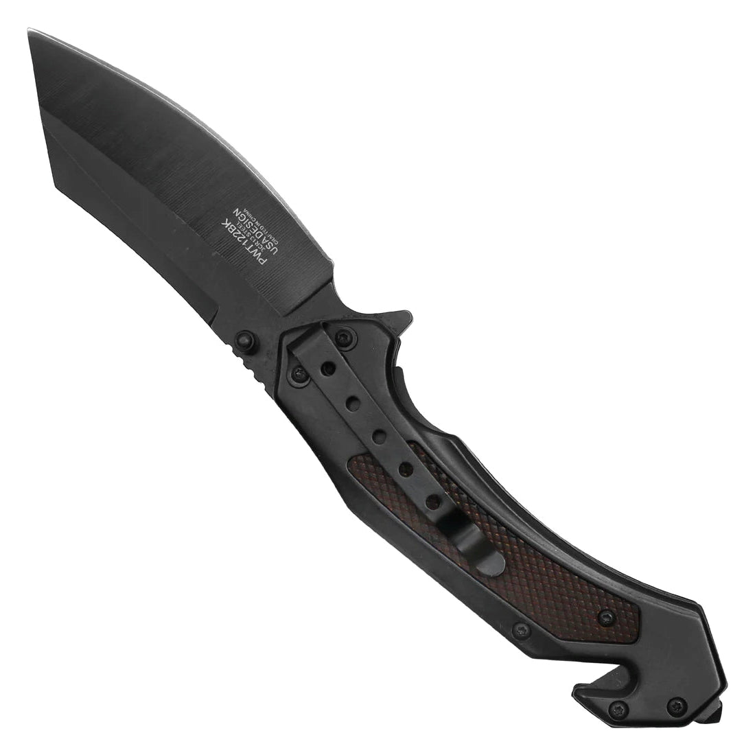 Wartech 8.5" Spring Assisted Pocket Knife with Black Textured Cleaver handle - PWT122BK