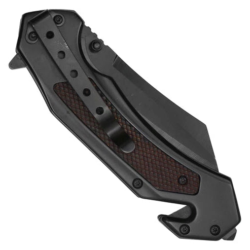 Wartech 8.5" Spring Assisted Pocket Knife with Black Textured Cleaver handle - PWT122BK