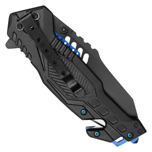 Wartech 8.5" Blue Stripe Tactical Spring Assisted Pocket Knife - PWT130BL