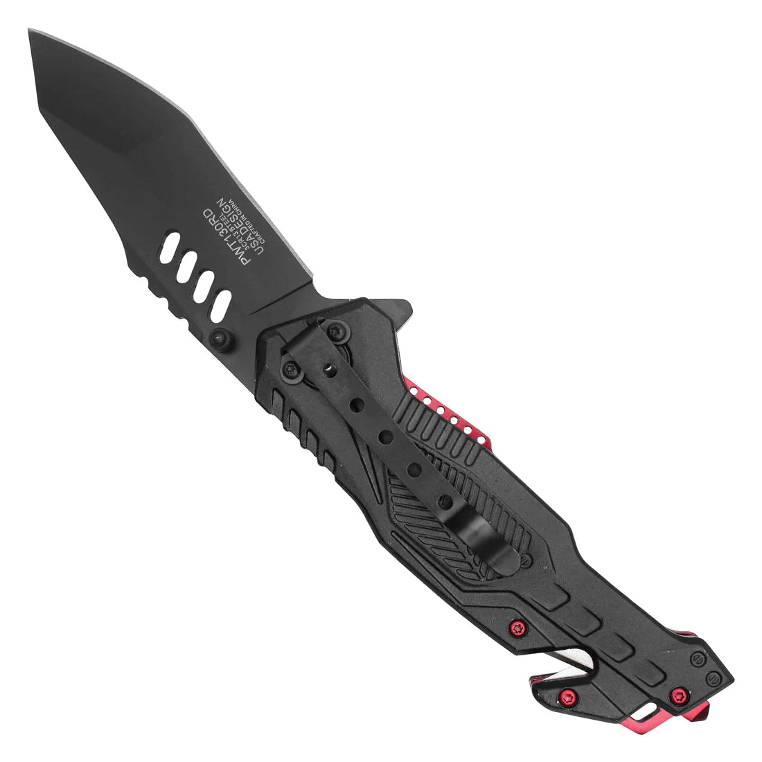 Wartech 8.5" Red Stripe Tactical Spring Assisted Pocket Knife - PWT130RD