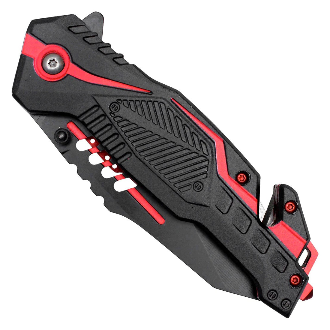Wartech 8.5" Red Stripe Tactical Spring Assisted Pocket Knife - PWT130RD