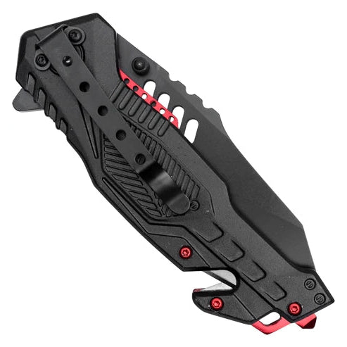 Wartech 8.5" Red Stripe Tactical Spring Assisted Pocket Knife - PWT130RD