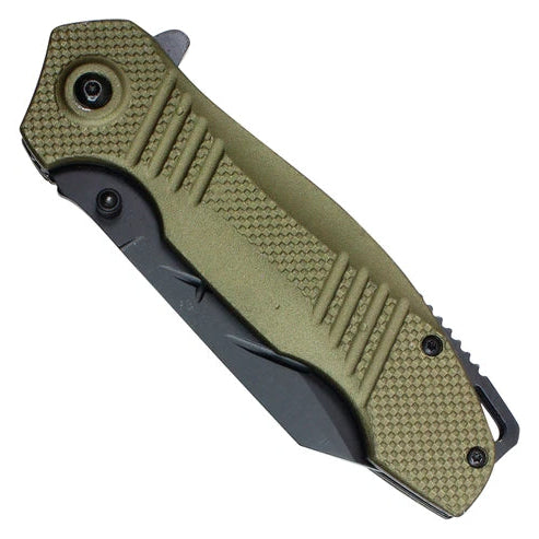 Wartech 8.25" Tactical Spring Assisted Pocket Knife with Green Handle - PWT131DE