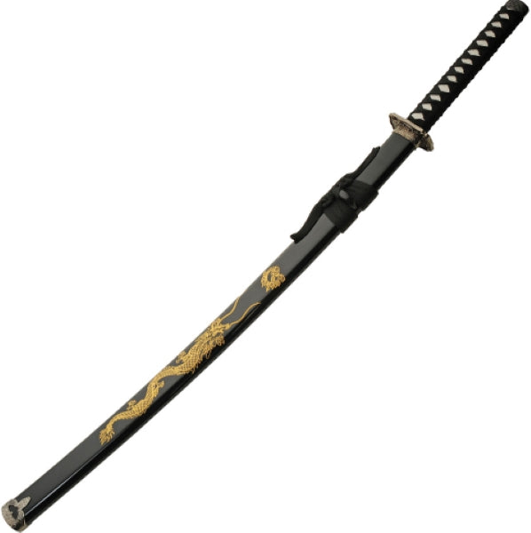 39.5" Samurai Sword with Gold dragon print on Black plastic scabbard - SA123BK-GDGS