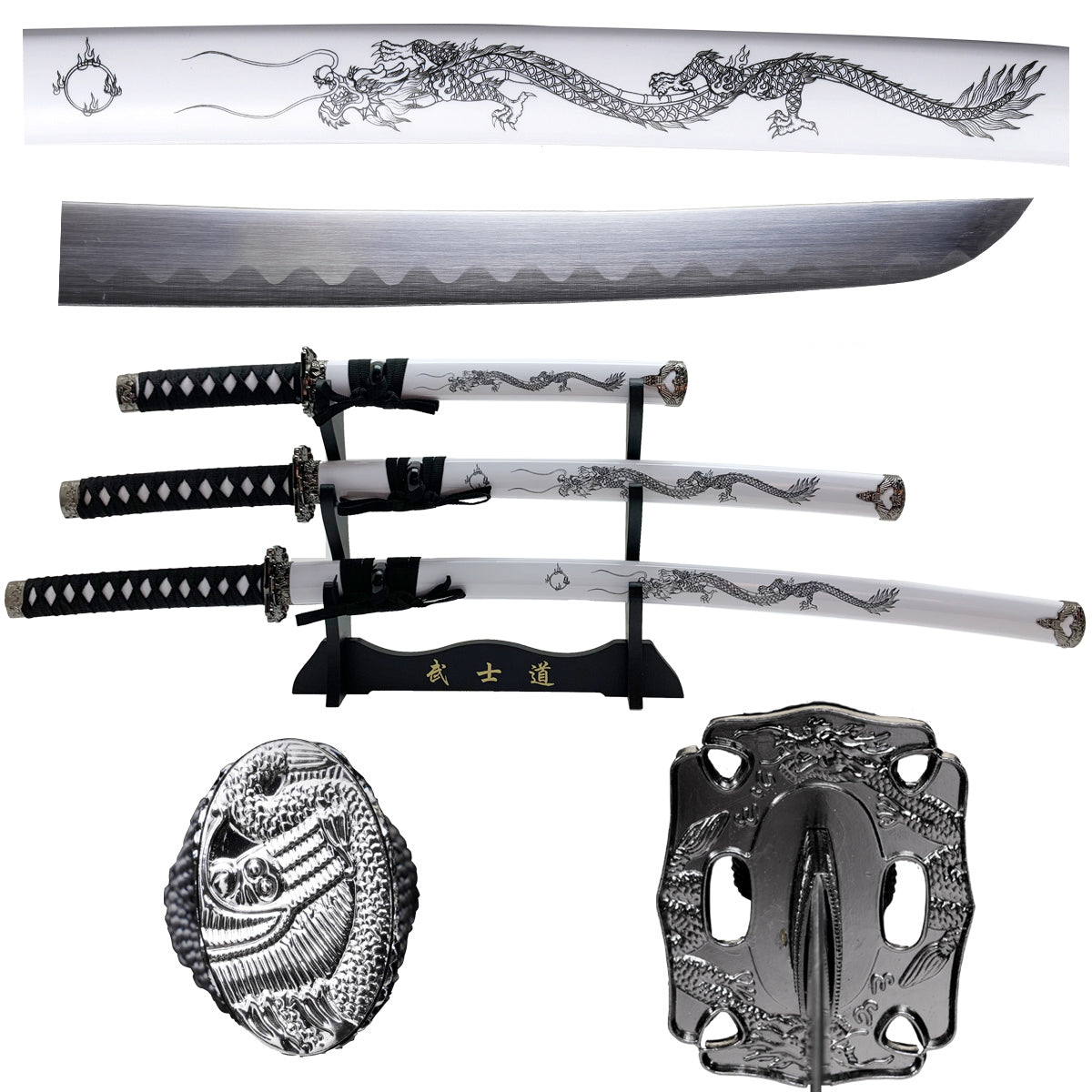 3 pcs Samurai Sword Set with White plastic scabbard - SA123WT-DG