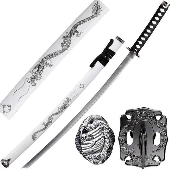 39.5" Samurai Sword with dragon print on White plastic scabbard - SA123WT-DGS